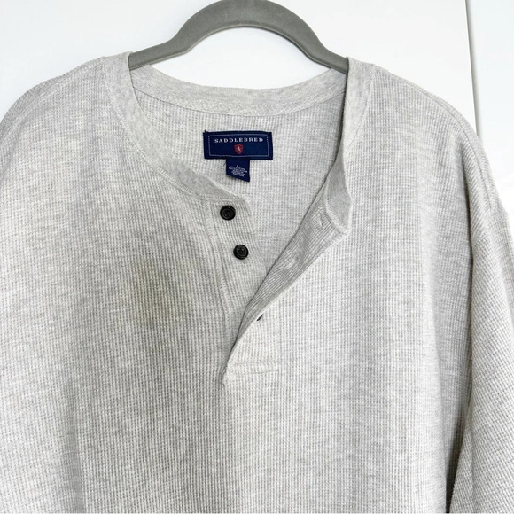 Saddlebred Waffle Knit Thermal Henley Shirt Gray Size Large 3 Button Long Sleeve - Picture 2 of 6